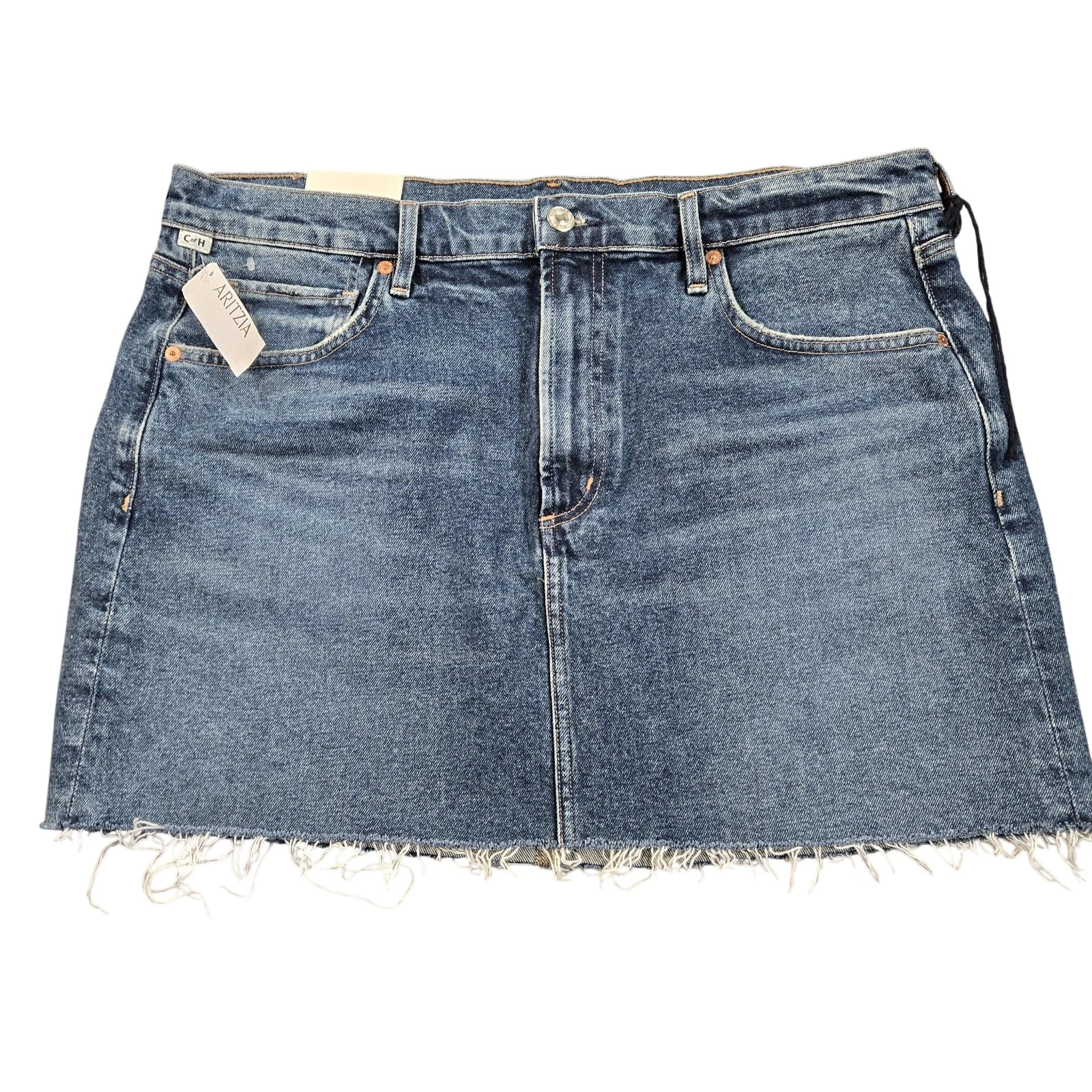 Citizens Of Humanity Skirt Womens 31 Blue Denim Beatnik Raw Hem Stretch Mini