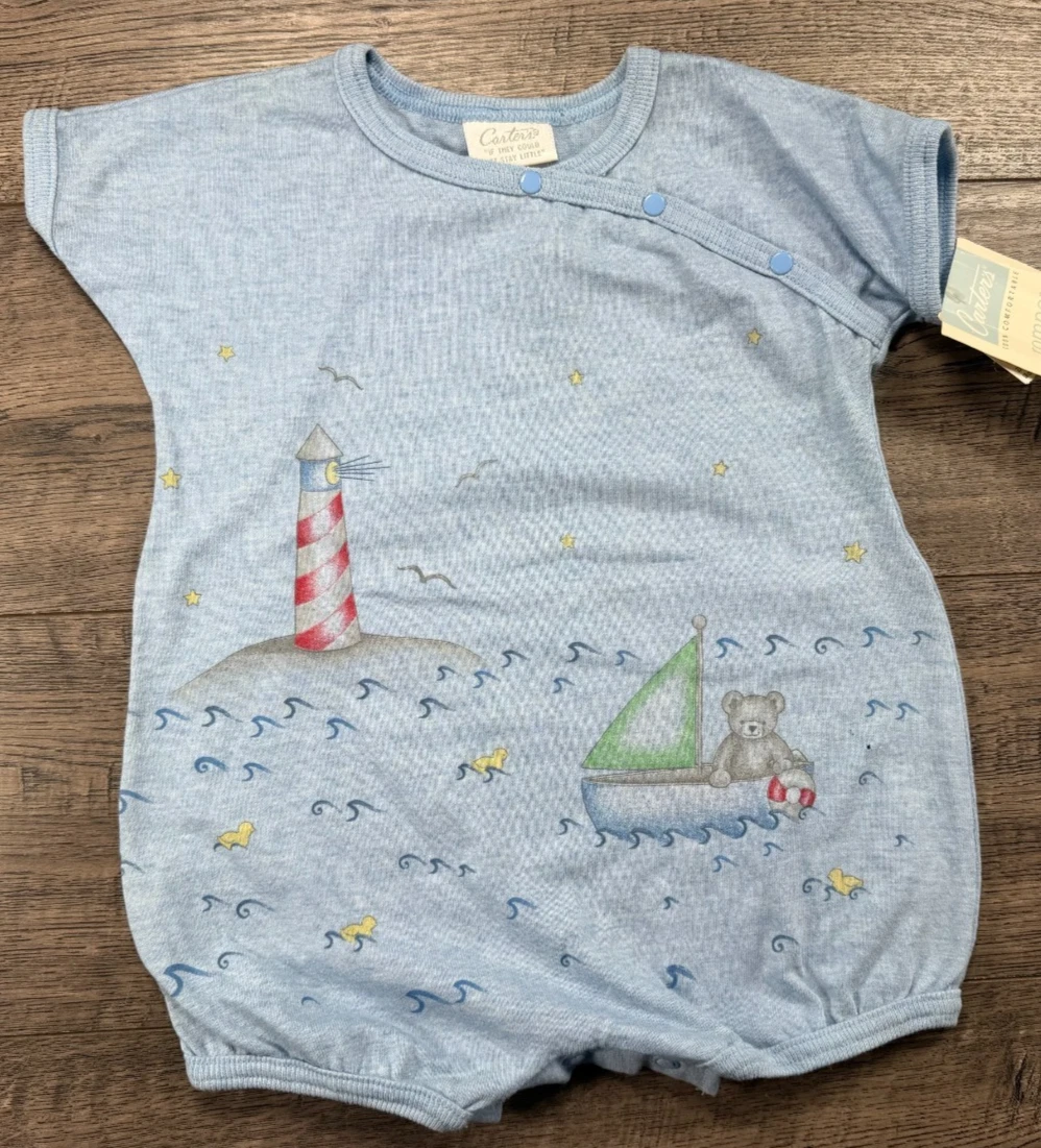 Baby Boy Clothes New Vintage Carter's 6-9 Month Blue Bear Sailboat Romper Outfit
Opens in a new wind
