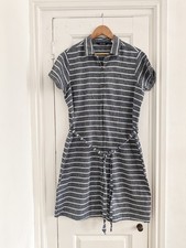 Regatta linen blend dress grey white striped size 16 belted button casual summer