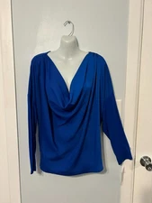 NWT I.N.C. Deep Blue Cowl Neckline Top/Blouse with Long Sleeves          Size XL