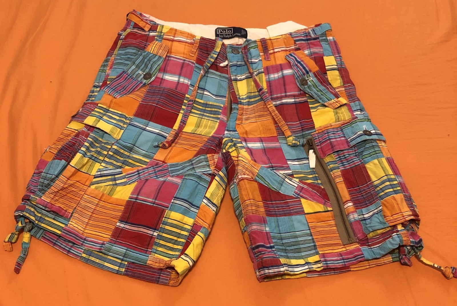Vintage Polo Ralph Lauren Patchwork Madras Cargo Shorts 32