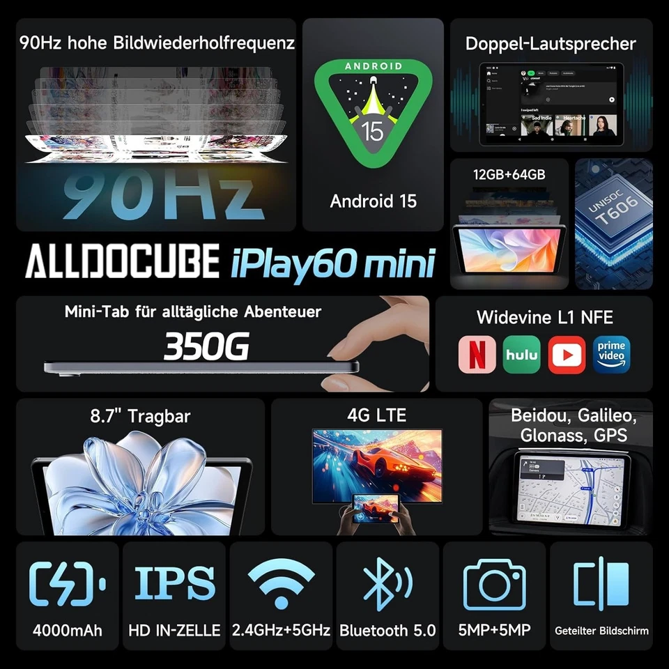 Tablet 8,7 Zoll, Android 15, 4G LTE, GPS, 12GB RAM, erweiterbar auf 512GB, Oc... - Bild 4 von 4