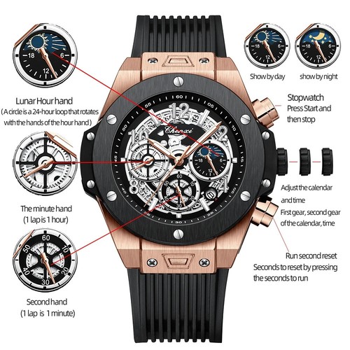 CHENXI Men Watch Gold Case Chronograph Wristwatch Brand Male Quartz Watches - Picture 2 of 18