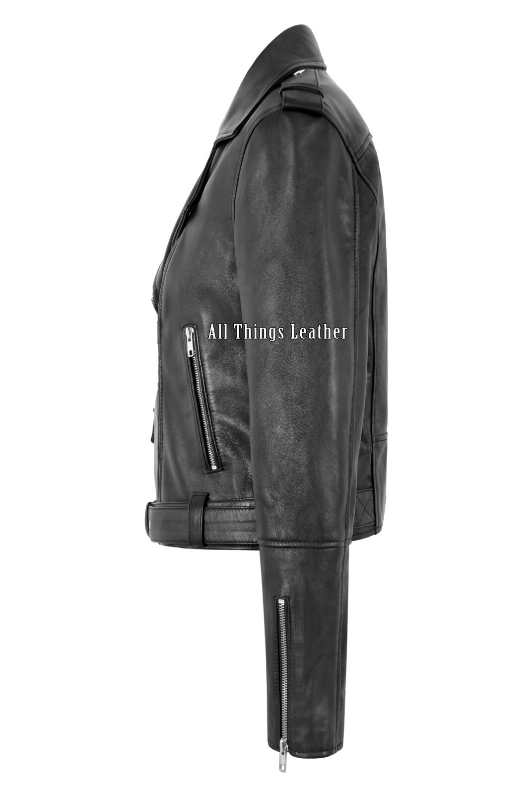 Women's Marlon Brando Real Leather Jacket Black Motorbike Fitted Biker Style image 4