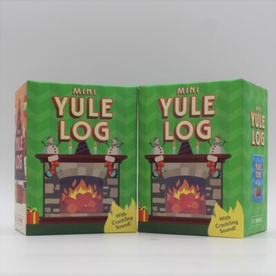 Lot of 2 MINI YULE LOG Light Up Mini Fireplace With Crackling Sound, Mini Boox