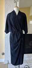 VINTAGE MAX MARA NAVY BLUE POLKA DOT SILK MIDI WRAP DRESS 46