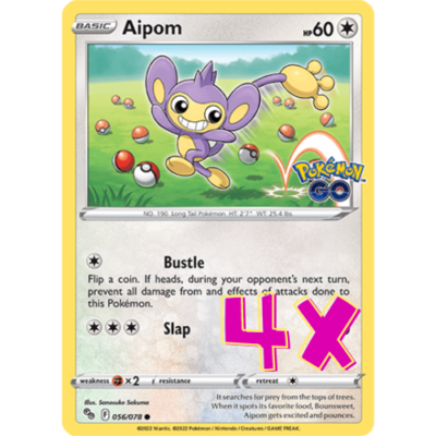 4X Pokémon TCG Aipom 056/078 Pokemon GO Regular Common Card 2022 English NM