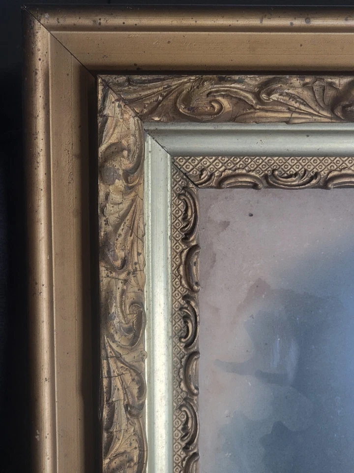 ANTIQUE VICTORIAN 4 LAYER ORNATE WOOD GILT GESSO FRAME & PICTURE Large 28" x 24" - Image 4 of 4