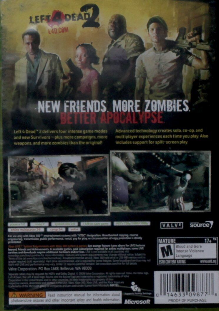 Left 4 Dead 2 Xbox 360 Xbox One Zombies Survival - Brand New - Free  Shipping!