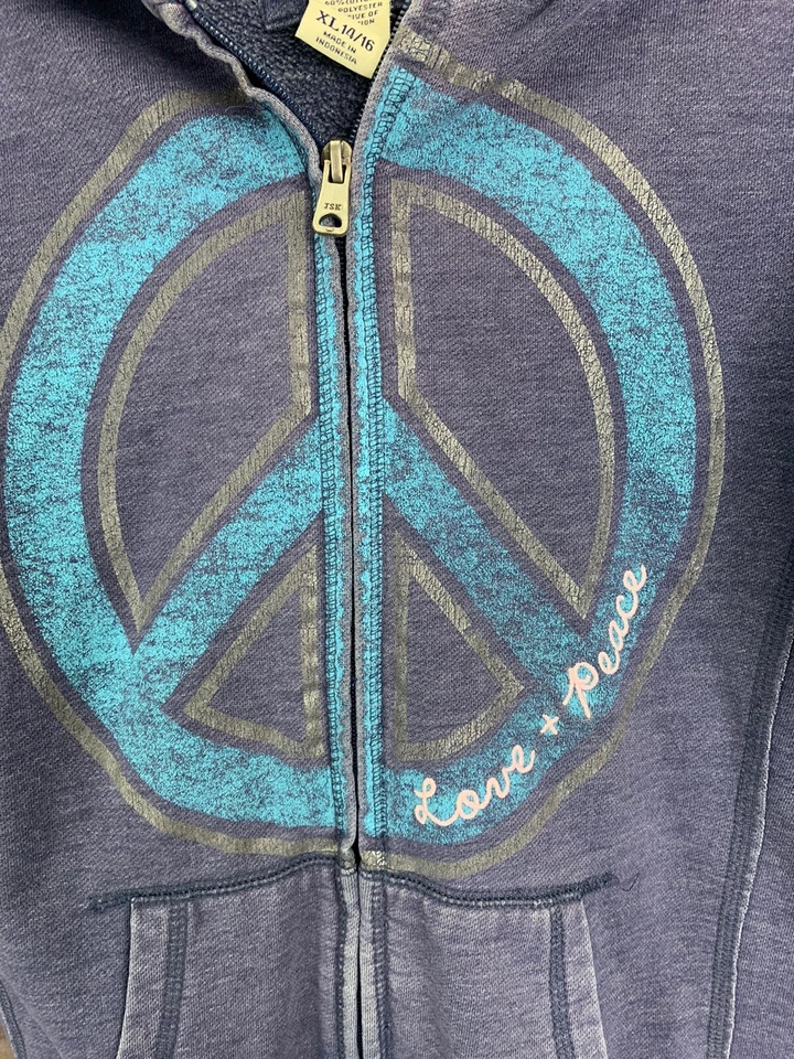 Чероки спереди молнии голубоватый/пурпурный толстовка с капюшоном любовь + мир девочки размер XL 14/16 - Изображение 4 из 4
