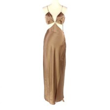 Reformation Poppies Croissant Tan Cut Out Silk Dress 8 NEW Satin V-Neck Maxi