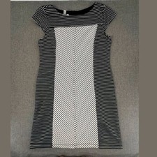 Dressbarn Sheath Knit Dress Sz 14 Black & White Cap Sleeve Striped Polyester Ray