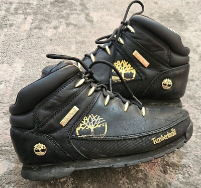 Boys Timberland Leather Euro Sprint Winter Boots Black Gold Size UK  UK