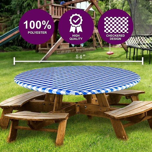 Round Tablecloth -Fitted with Elastic Vinyl with Flannel Back Fits for Table ... - Picture 2 of 5