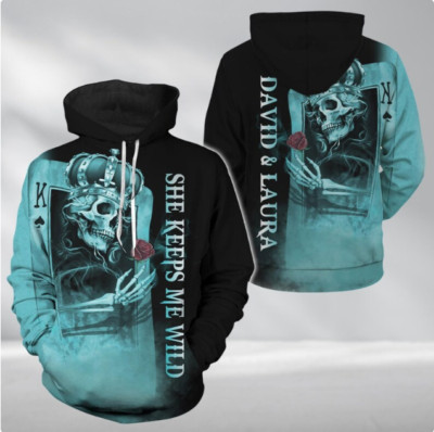 Skull Couple BLUE 3D HOODIE HALLOWEEN GIFT CHRISTMAS GIFT BEST PRICE OVER PRINT