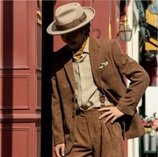 Men's Brown Corduroy Suit Single Breasted Notch Lapel Jacket Casual Style Blazer