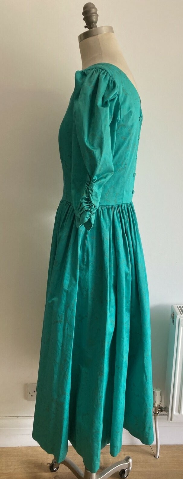 Laura Ashley 1980s Jade Green Dress Made in Great Britain, Vintage Size 12 UK 3