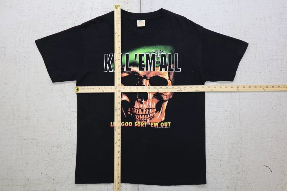 Camiseta De Colección Años 90 Kill 'Em All Let God Sort 'Em Out Talla L 1995 Veterano Emblema 3D Foto 3 de 4