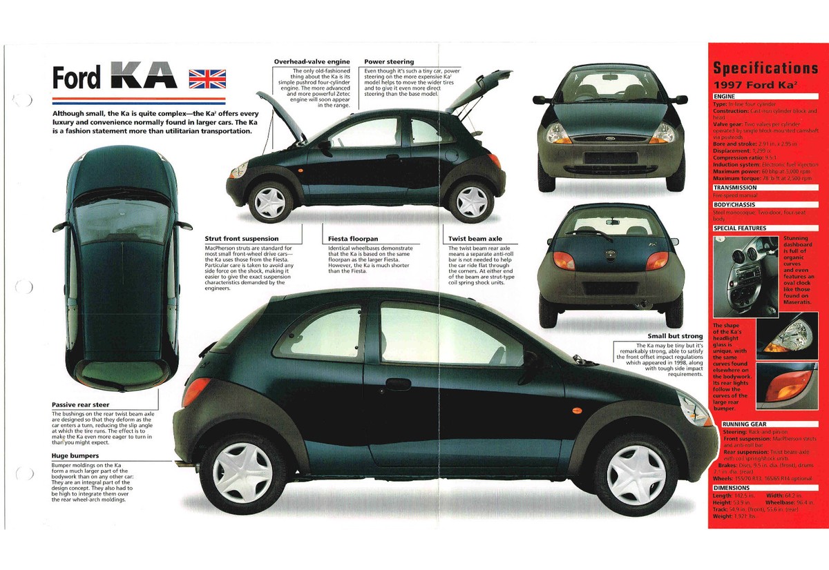 1996 / 1997 FORD KA SPEC SHEET / Brochure / Pamphlet / Photo's