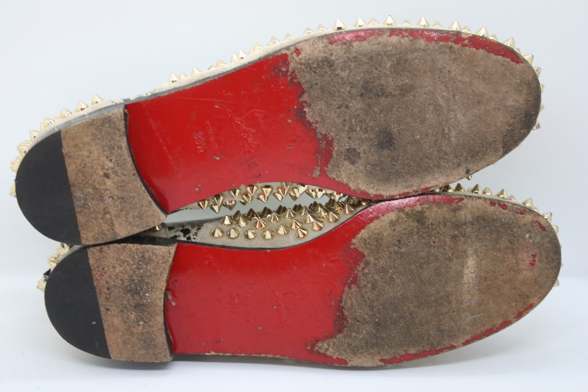 Christian Louboutin FREDDY GOLD Spike Patent Lace Up Flat