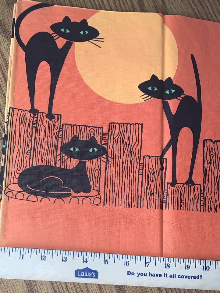"1 papel crepé raro vintage de tres gatos negros ojos verdes luna Halloween 10x13"" pulgadas" Foto 2 de 3