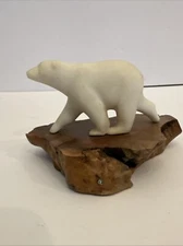 John Perry Studio Polar Bear Figurine on Brown Burlwood Slab