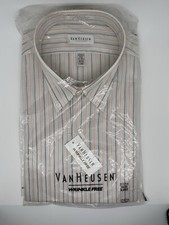 Van Heusen Mens Wrinkle Free Dress Shirt White Striped X-Large 17 To 17 1/2 NIP