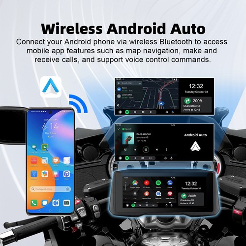7" IPS Touch Screen Motorcycle Android Auto Navigator Wireless CarPlay w/Camera - Picture 5 of 17