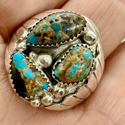 Navajo Men's Lone Mountain Turquoise  Ring Sz 11 Sterling by A Spencer 17.5g