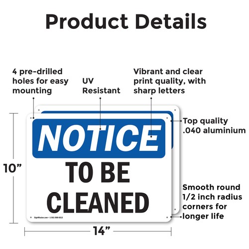 (2 Pack) To Be Cleaned OSHA Notice Sign Decal Metal Plastic - Picture 2 of 21