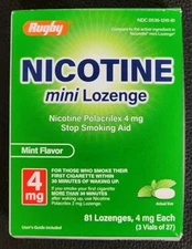 Rugby Nicotine Polacrilex Mini Lozenge 4 mg Mint 81 Count Stop Smoking Aid 09/26