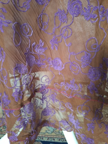 AVOCA RENAISSANCE BROWN SILK ORGANZA WITH PURPLE VELVET PATTERN MAXI SKIRT 16 - Picture 3 of 6