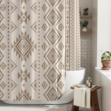 Western Shower Curtain Waffle Southwest Aztec Geometric Stripes Fabric Beige
