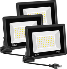 3 Pack 80W LED Warm White Floodlight, 3000K outside Flood Light with Plug, Ultra