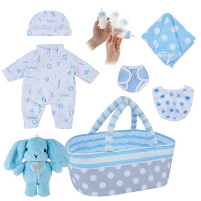 BABESIDE 8 Pcs Baby Doll Clothes Set with Bassinet for 8-10-12 Inch Dolls, Bitty