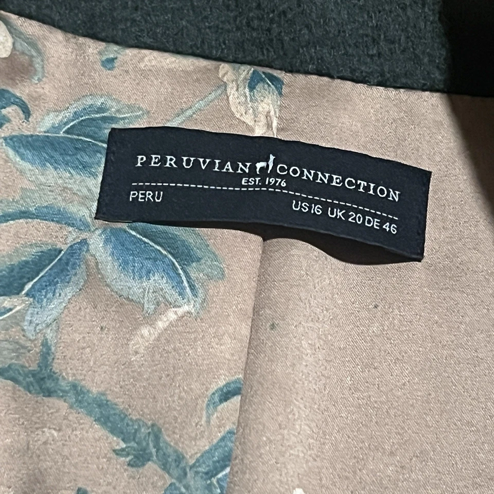 Peruvian Connection Decades Alpaca Wool Long Button Coat Women 16 Green Gold - Image 3 of 4