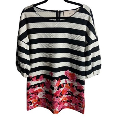 Postmark Anthropoligie Size xs Linnea Striped Floral Tunic Top Textured Office