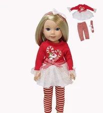 Candy Cane Christmas Outfit Fits 14.5" Wellie Wisher American Girl Doll Clothing