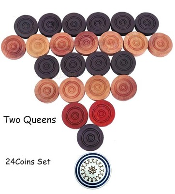 Carrom Münzen Set aus Holz 24-teilig mit Schlagzeug und ultra glattem Pulver