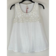 Raga White Embroidered Swing Top Sleeveless Cotton Boho Coastal Sample XS