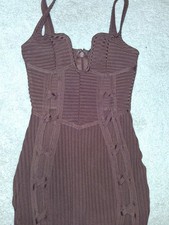 Fashion Nova Brown Bodycon Sweetheart Strappy Knit Stretch Zip Maxi Dress XS