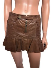 Vtg Red Valentino Brown Leather Mini Skirt US2