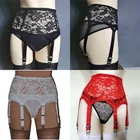 Adjustable Hollow Lace Floral Garter Belt with 6 Straps Metal Clasp Lingerie
