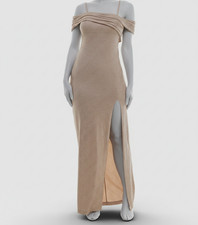 Pear Culture Women's Beige Glitter Print Asymmetric Gown Juniors' Dress Size 3/4