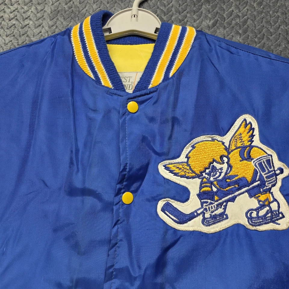 Chaqueta de hockey de colección St Paul Saints West Wind Buccaneer para hombre *XL* azul amarillo satinado Foto 2 de 4