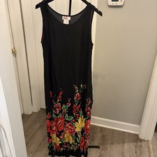 R&K Originals Vtg 90s Y2K Black Floral Dress  8 Rayon Whimsygoth Indie Vacation