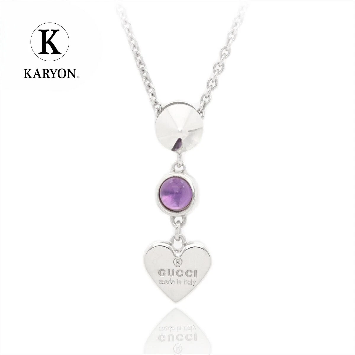 Y0716 Collana Gucci Cuore Ametista Ciondolo Argento Logo AG925
