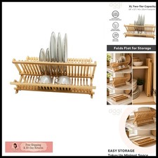 Oggi 7729 2 Tier XL Folding Bamboo Dish Drying Rack, 16 Plate Slots
