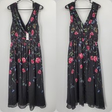 White House Black Market Sleeveless V-Neck Braided Waist Midi Dress 10 NEW A6