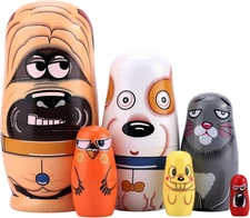 6pcs Russian Nesting Dolls, Handmade Wooden Cute Dog Matryoshka Dolls Set for Ki